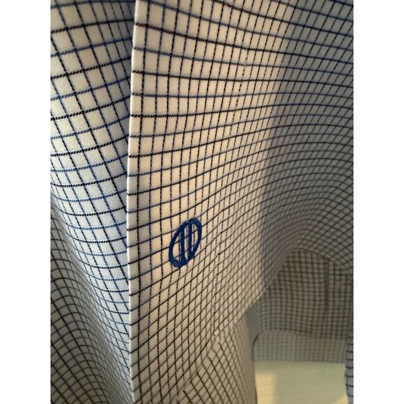 David Donahue Blue Check Dress Shirt 17.5 34/35 100% Cotton Button Down - Picture 6 of 7